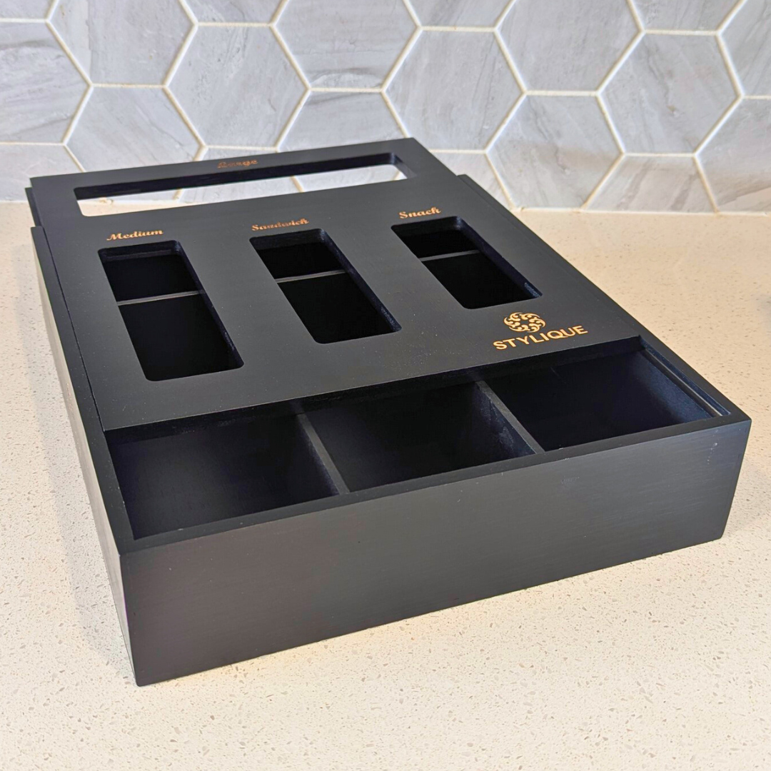4 in 1 Food Storage Bag Organiser with Sliding Lid - Black