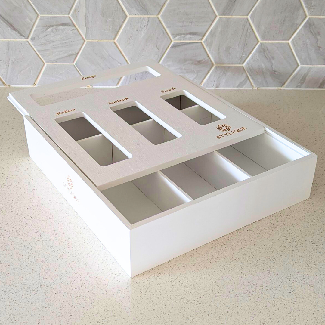4 in 1 Food Storage Bag Organiser with Sliding Lid - White
