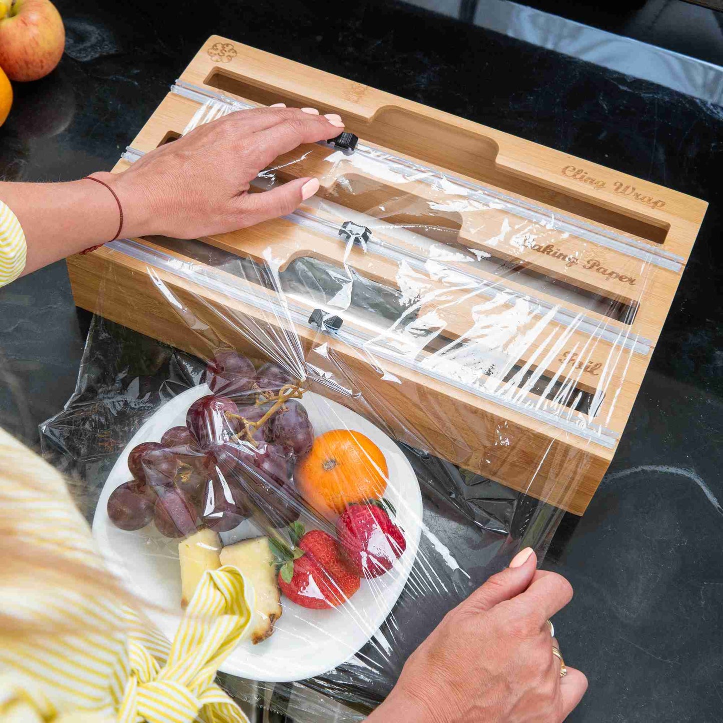 Bamboo 3 in 1 Cling Wrap, Baking Paper and Foil Dispenser with Cutter