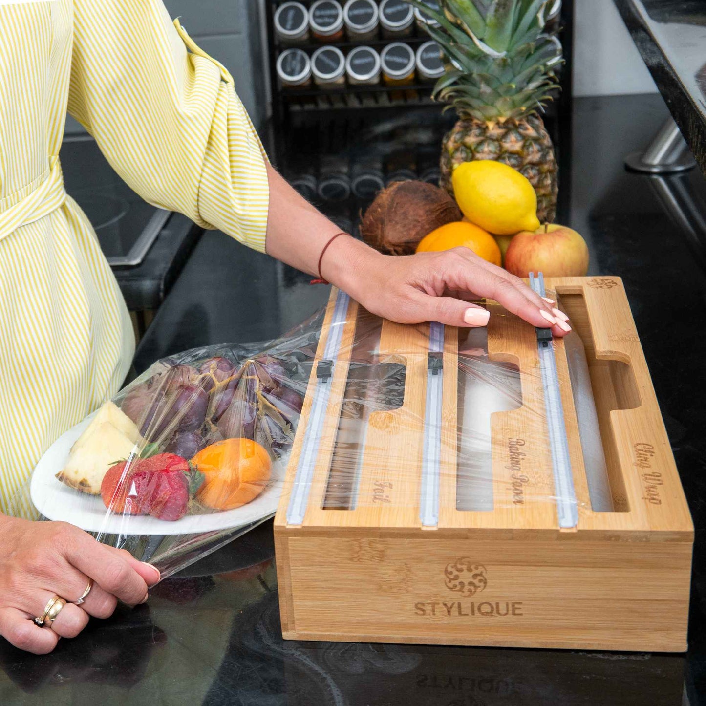 Bamboo 3 in 1 Cling Wrap, Baking Paper and Foil Dispenser with Cutter