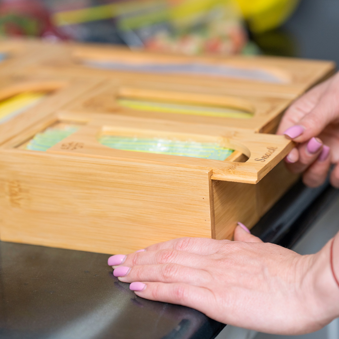 PRE-ORDER | Bamboo Food Storage Bags Organiser | Detachable 5 Piece Set with Sliding Wavy Lid