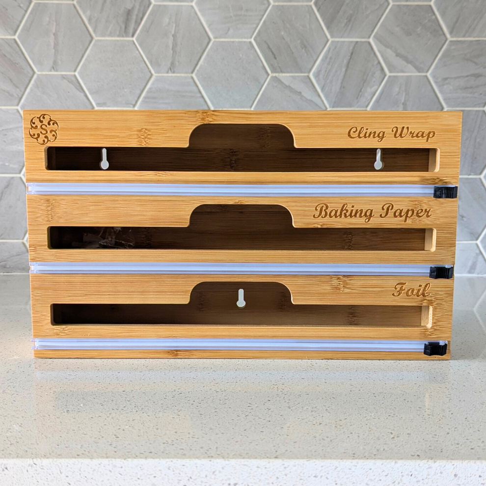 3-in-1 Bamboo Wrap Dispenser with Cutter | STYLIQUE